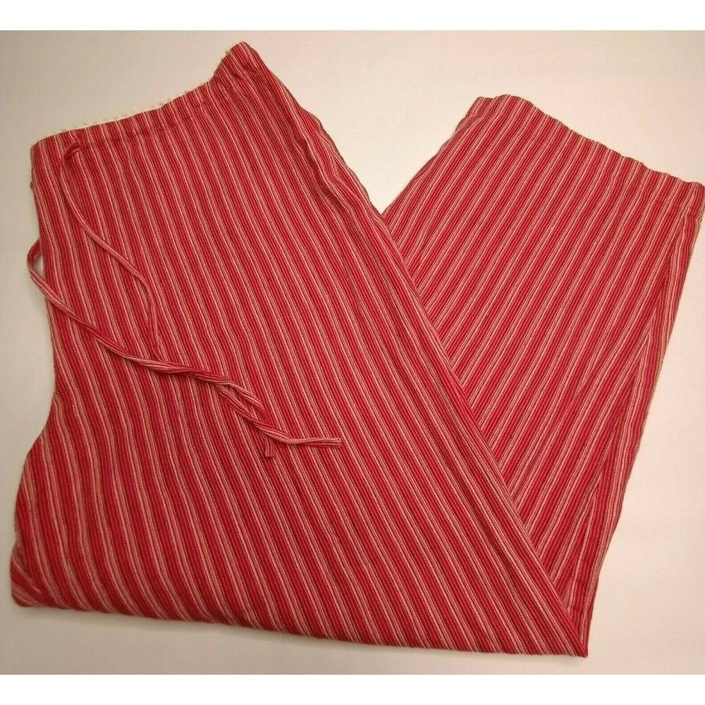 Emma James Womens Sz 16 Red Stripe Comfy Linen/Cotton Wide Leg Drawstring Pants